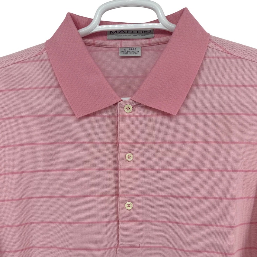 Martin Golf Mens XL Pink Striped Pima Cotton Polo Shirt Hyatt Logo Short Sleeve